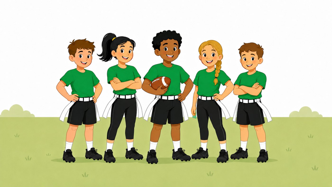 Equipo infantil de Flag Football con su equipación de juego